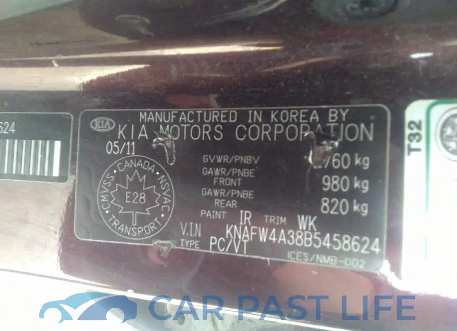 KNAFW4A38B5458624# 9
