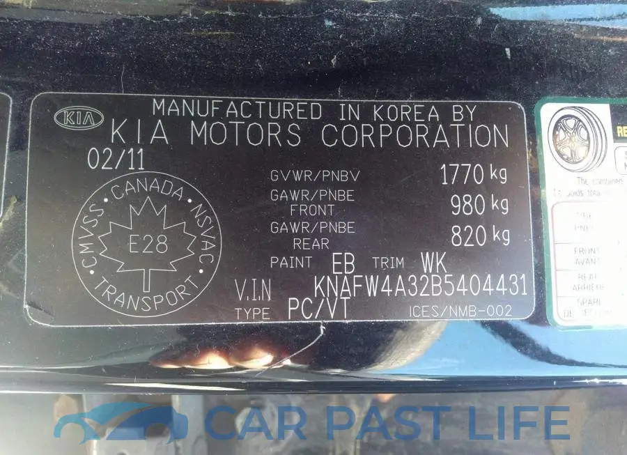 KNAFW4A32B5404431# 9