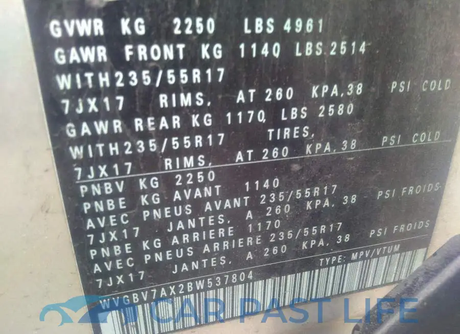 WVGBV7AX2BW537804# 9