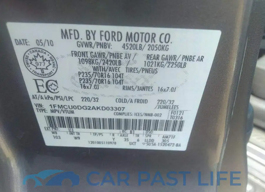 1FMCU0DG2AKD03307# 9