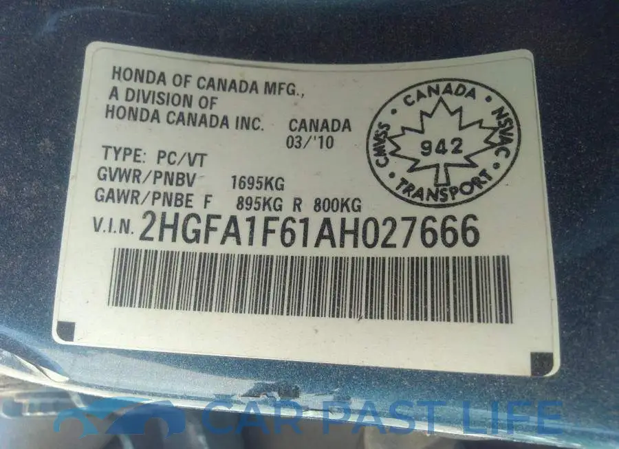 2HGFA1F61AH027666# 9