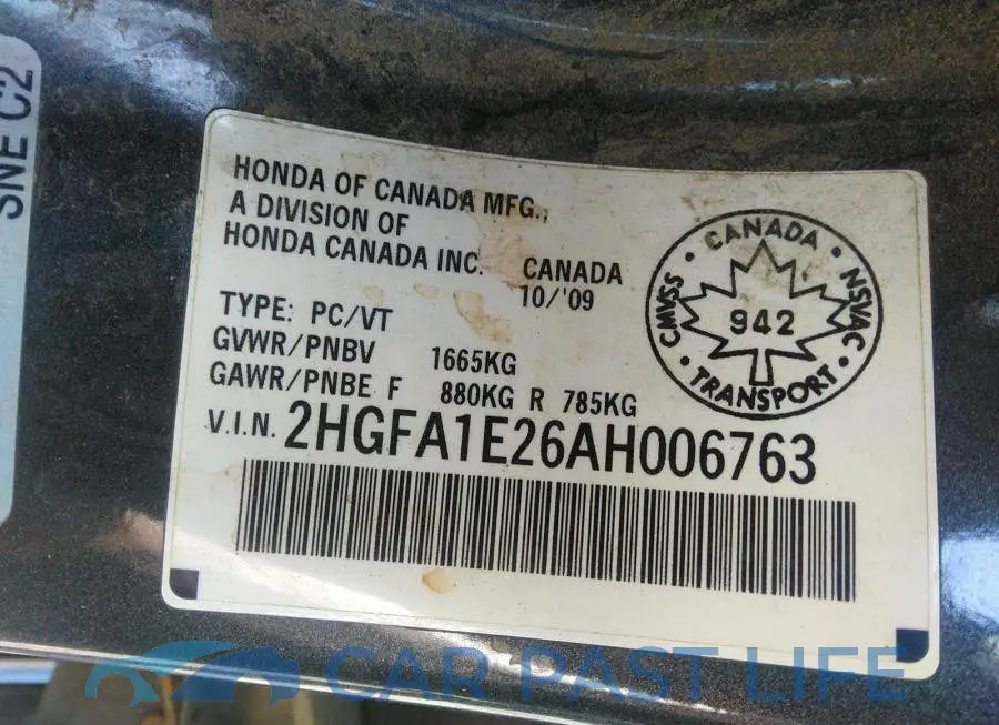 2HGFA1E26AH006763# 9