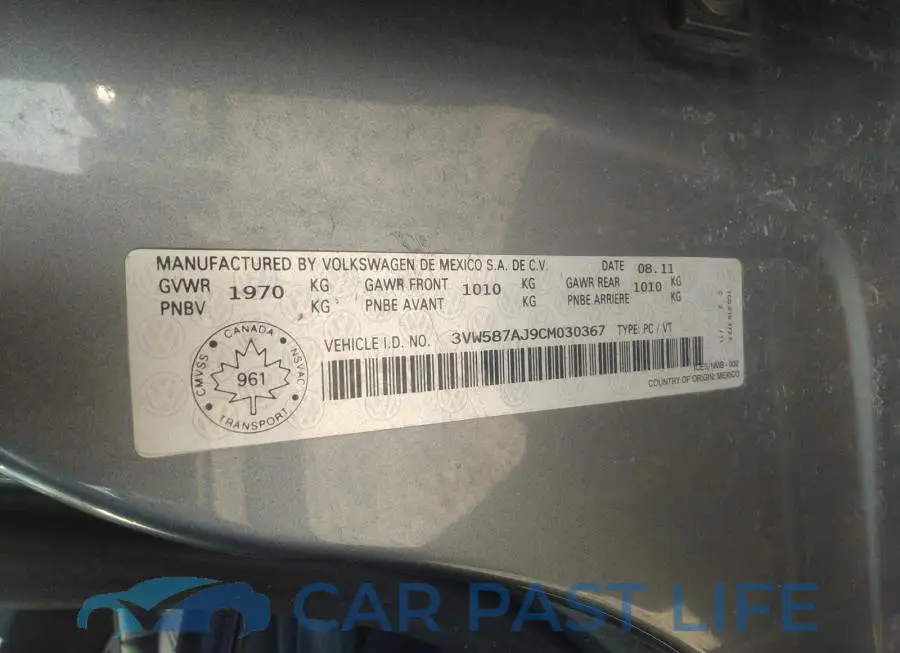 3VW587AJ9CM030367# 9
