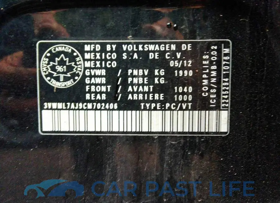 3VWML7AJ9CM702406# 9