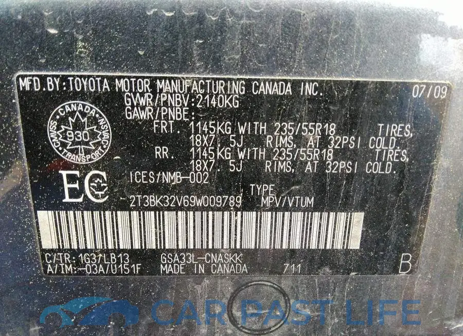 2T3BK32V69W009789# 9
