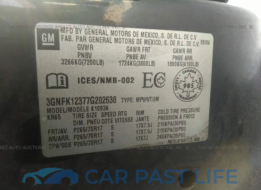 3GNFK12377G202638# 9