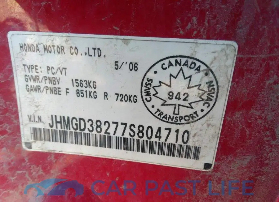 JHMGD38277S804710# 9