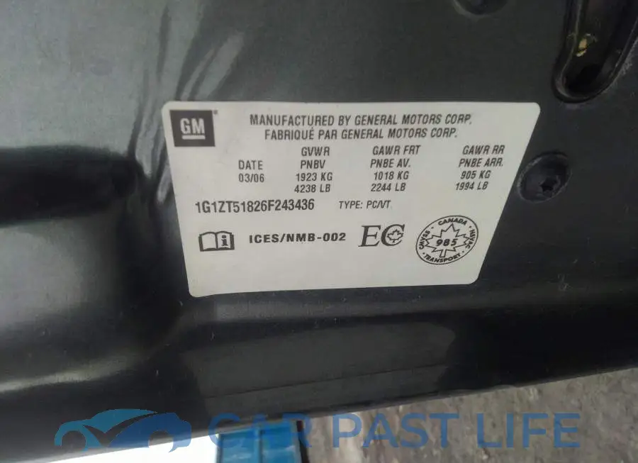 1G1ZT51826F243436# 9