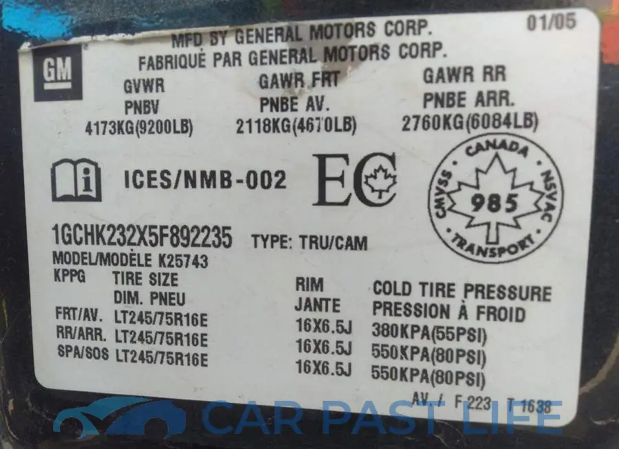 1GCHK232X5F892235# 9