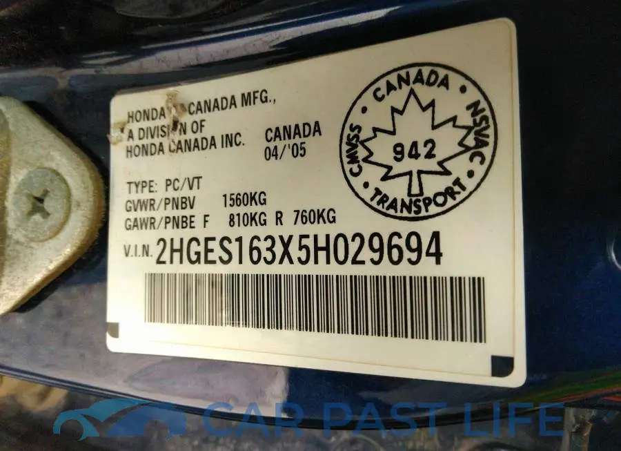 2HGES163X5H029694# 9