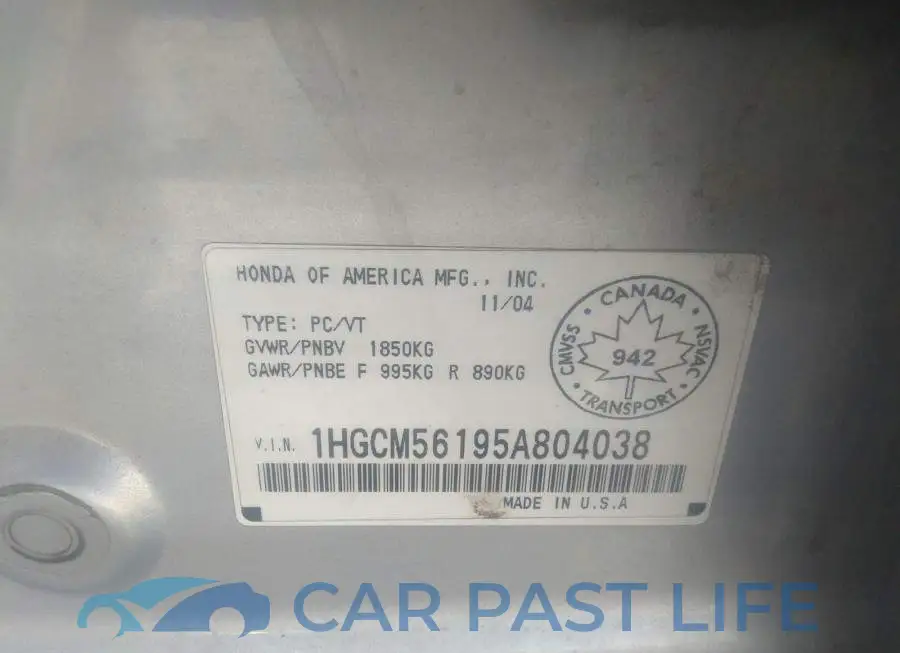 1HGCM56195A804038# 9