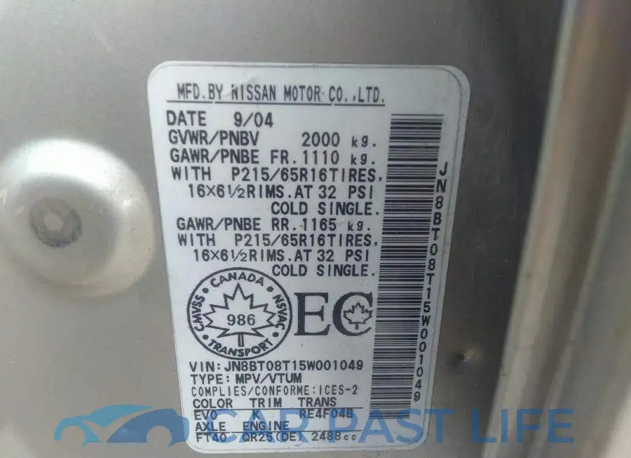 JN8BT08T15W001049# 9