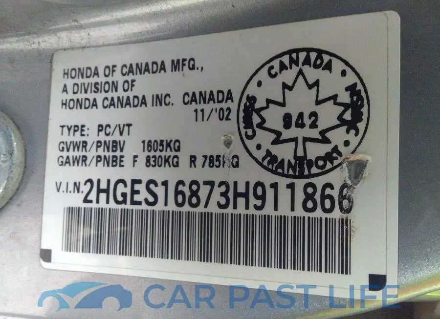 2HGES16873H911866# 9