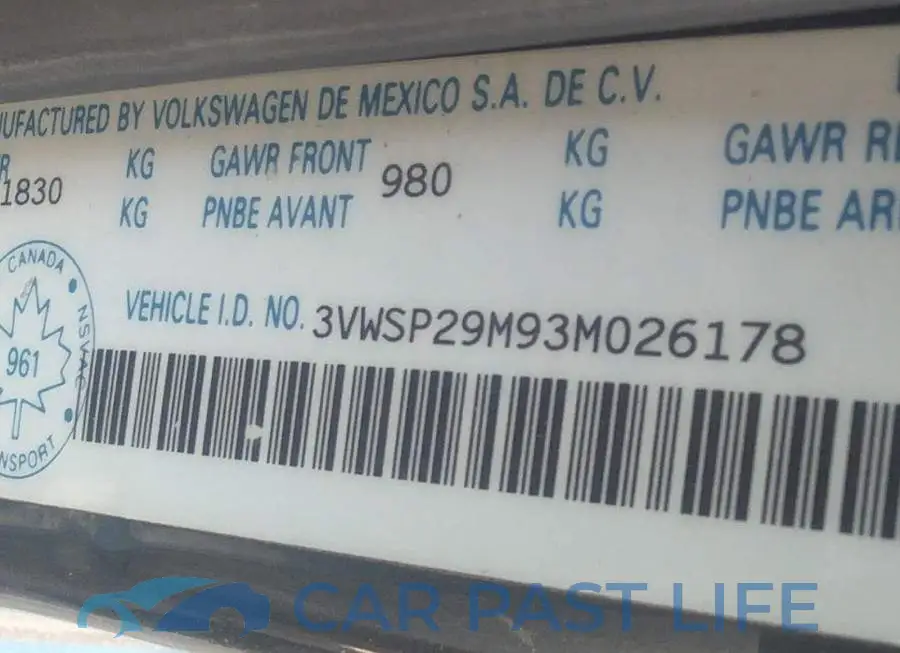 3VWSP29M93M026178# 9