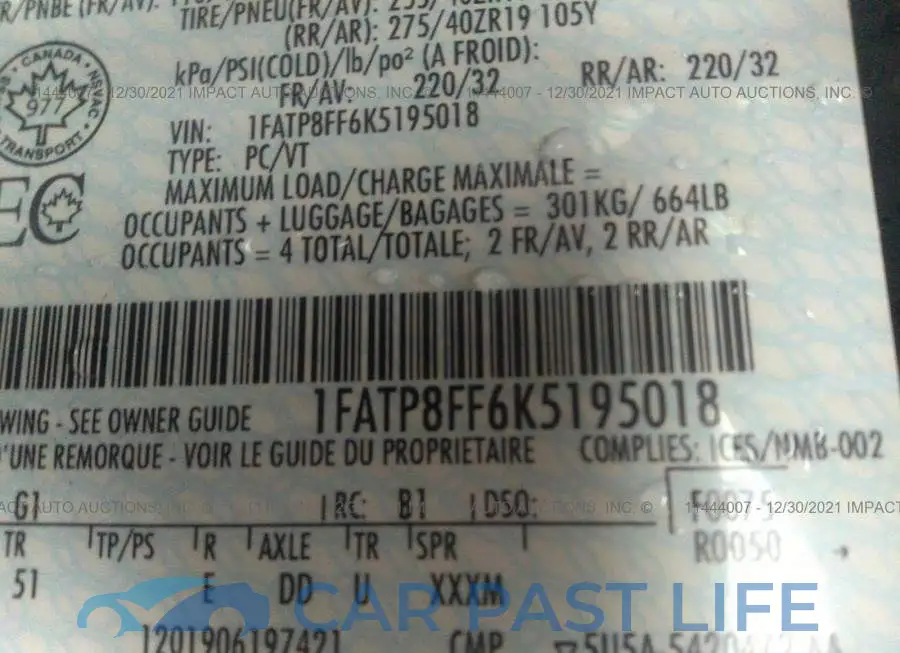 1FATP8FF6K5195018# 9