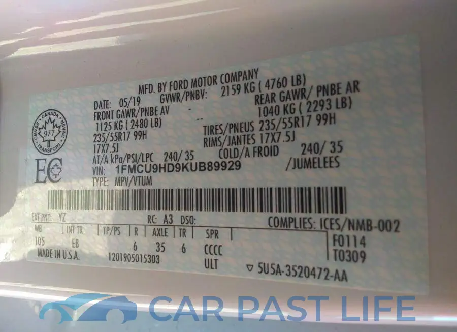 1FMCU9HD9KUB89929# 9