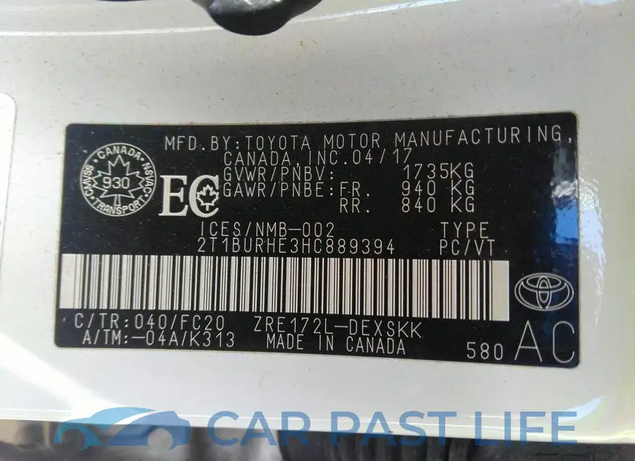 2T1BURHE3HC889394# 9
