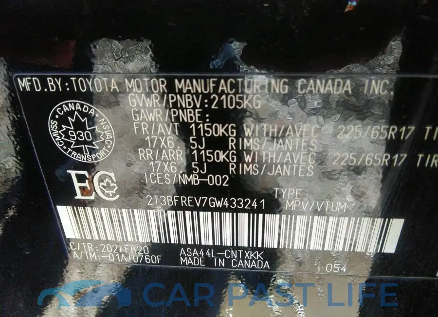 2T3BFREV7GW433241# 9