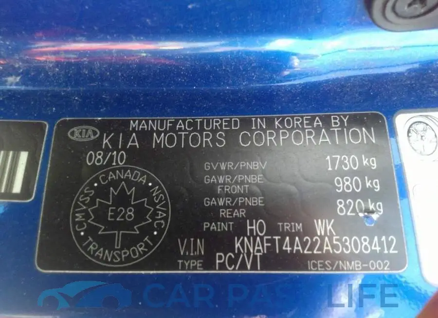 KNAFT4A22A5308412# 9