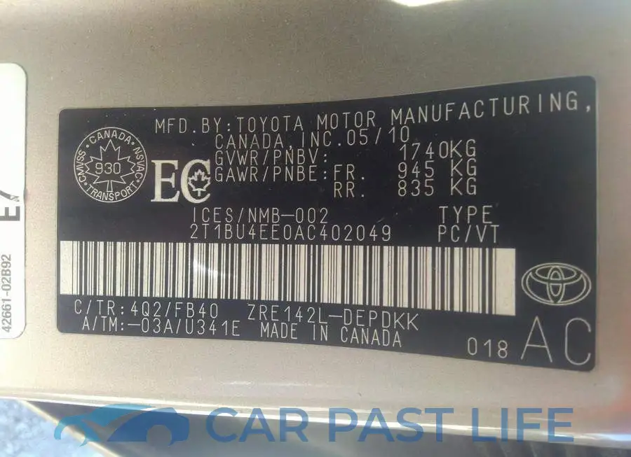 2T1BU4EE0AC402049# 9