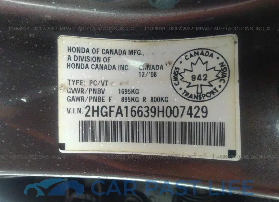 2HGFA16639H007429# 9
