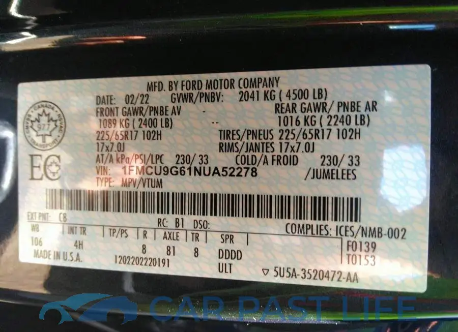 1FMCU9G61NUA52278# 9
