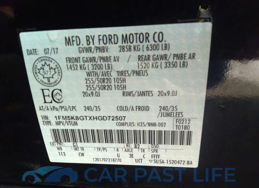 1FM5K8GTXHGD72507# 9