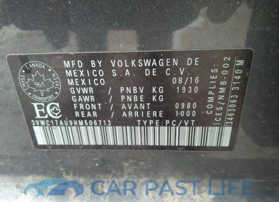 3VWC17AU9HM506713# 9