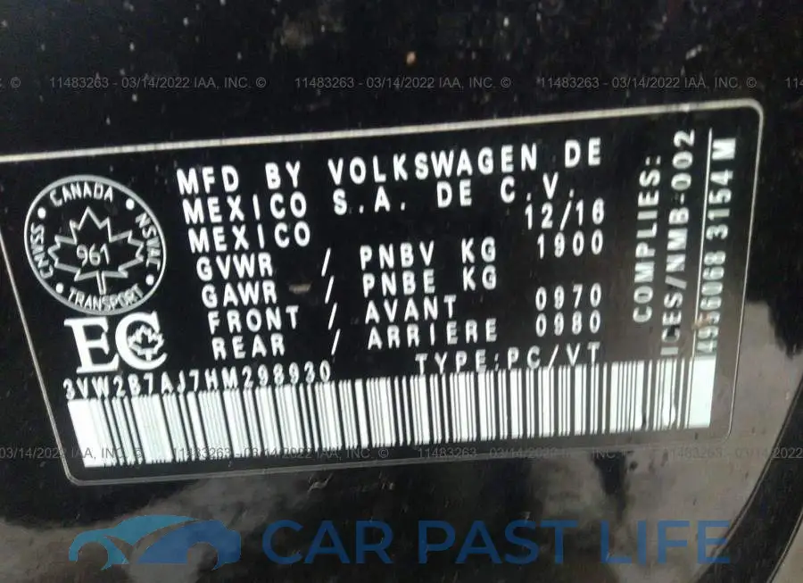 3VW2B7AJ7HM298930# 9