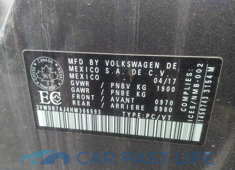 3VWDB7AJ4HM366593# 9