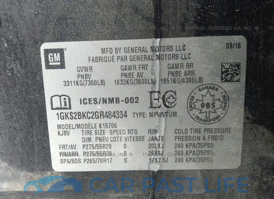 1GKS2BKC2GR484334# 9