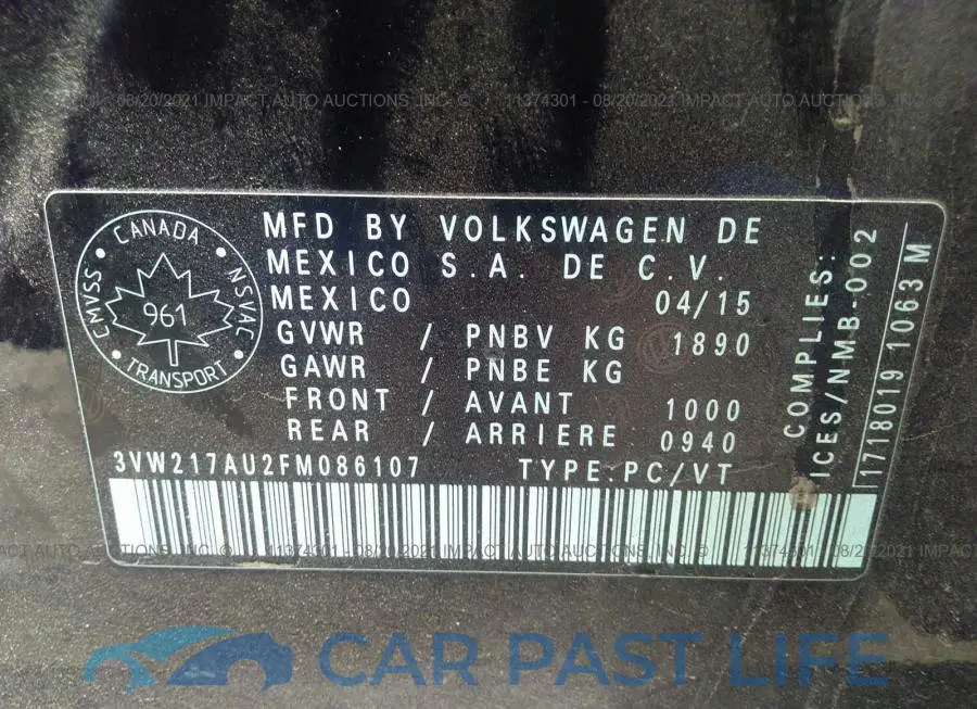 3VW217AU2FM086107# 9