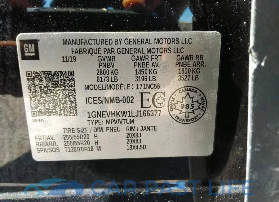 1GNEVHKW1LJ166377# 9