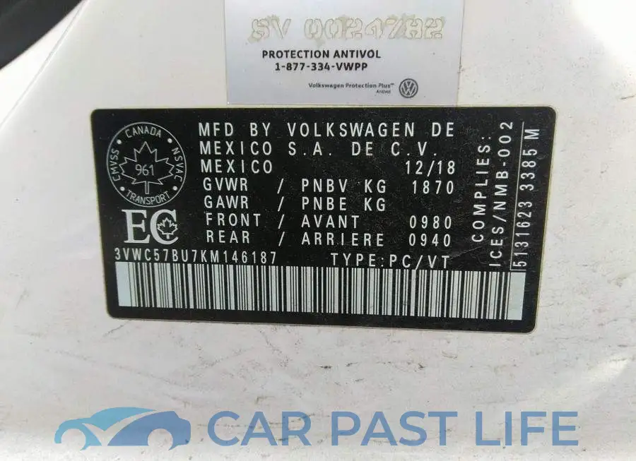 3VWC57BU7KM146187# 9
