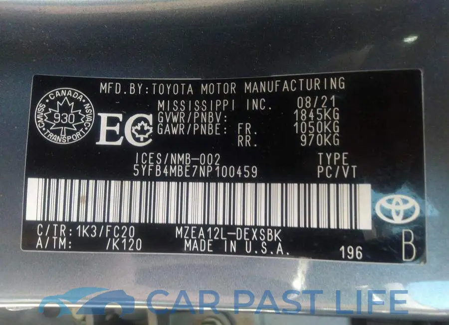 5YFB4MBE7NP100459# 9