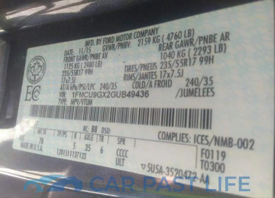 1FMCU9GX2GUB49436# 10