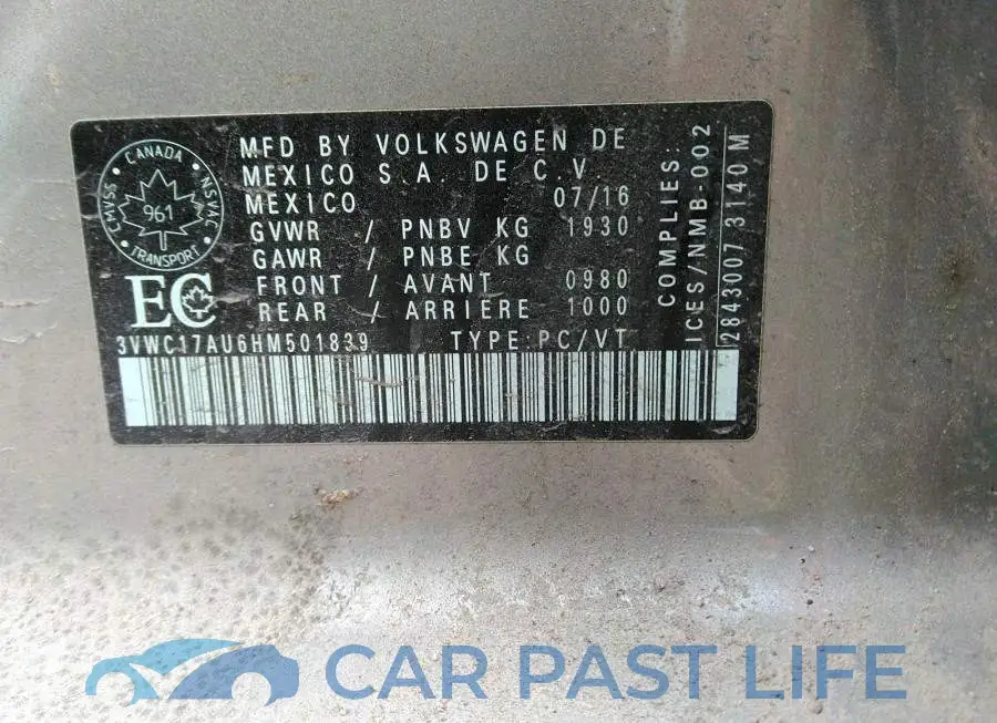 3VWC17AU6HM501839# 9
