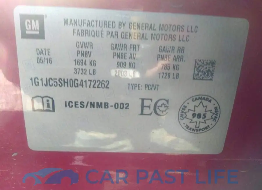 1G1JC5SH0G4172262# 9