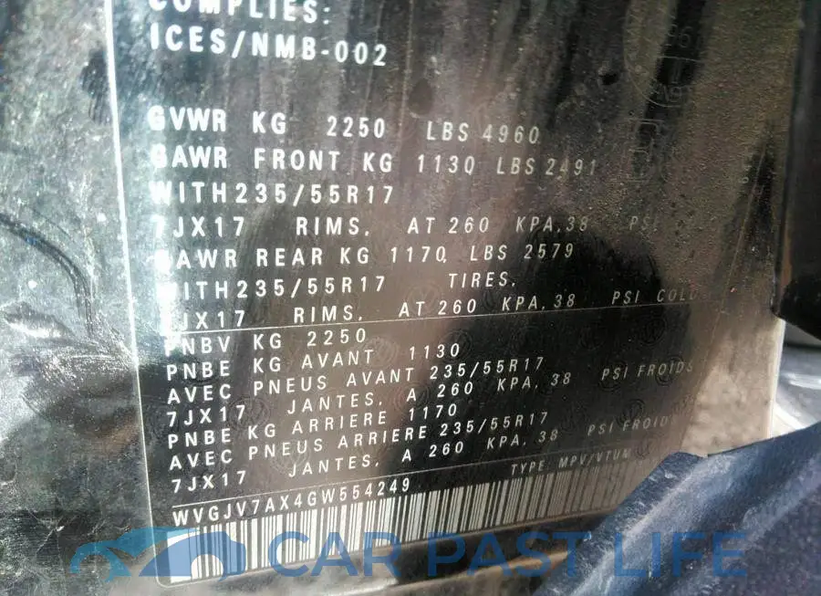 WVGJV7AX4GW554249# 9