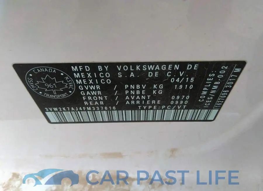3VW2K7AJ4FM337616# 9