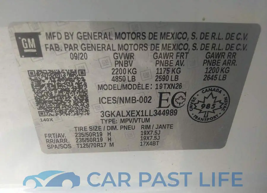 3GKALXEX1LL344989# 9