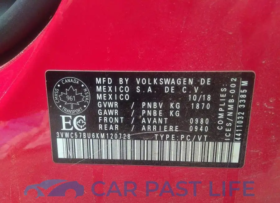 3VWC57BU6KM120728# 9