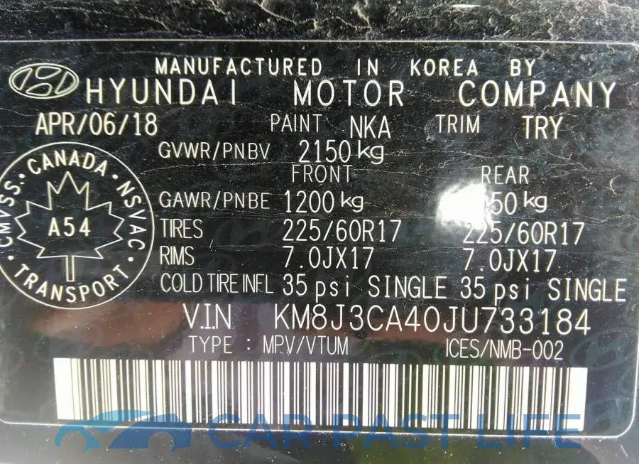 KM8J3CA40JU733184# 9