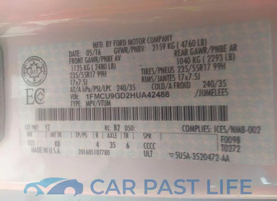 1FMCU9GD2HUA42488# 9