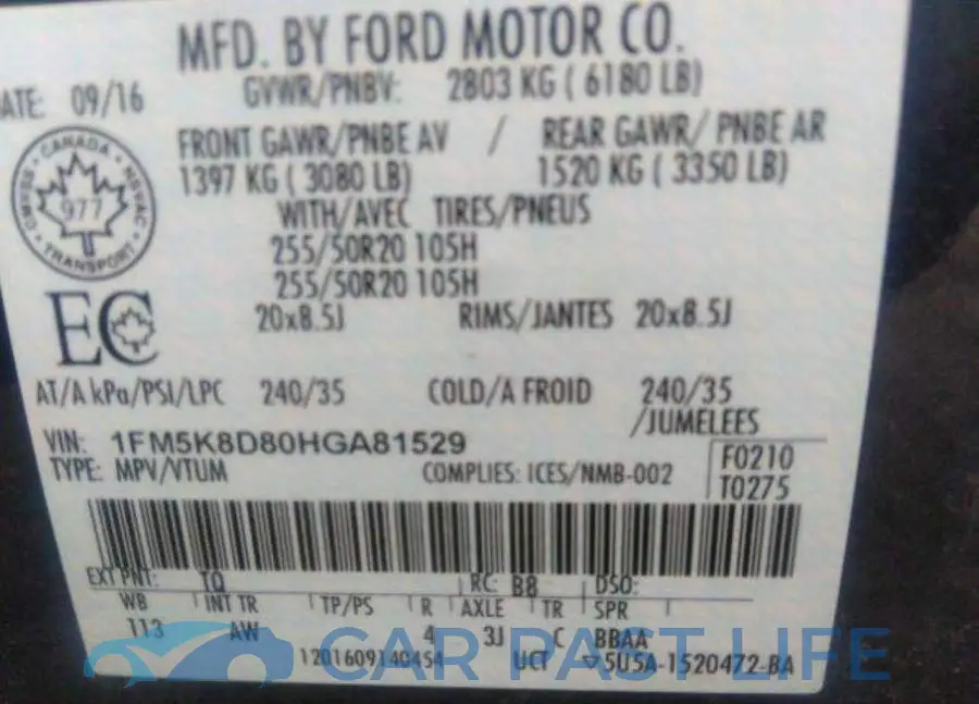 1FM5K8D80HGA81529# 10
