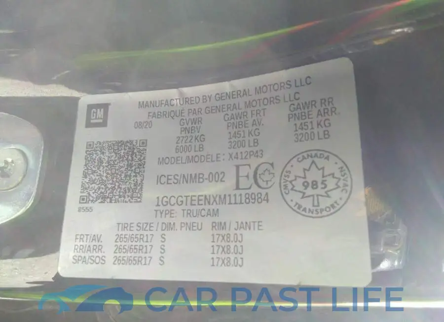 1GCGTEENXM1118984# 9