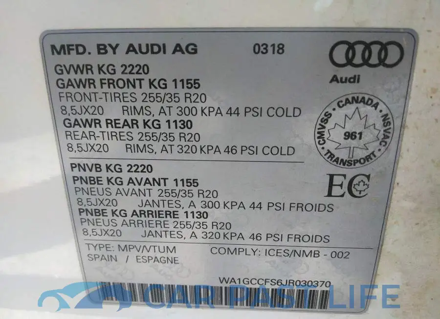 WA1GCCFS6JR030370# 9