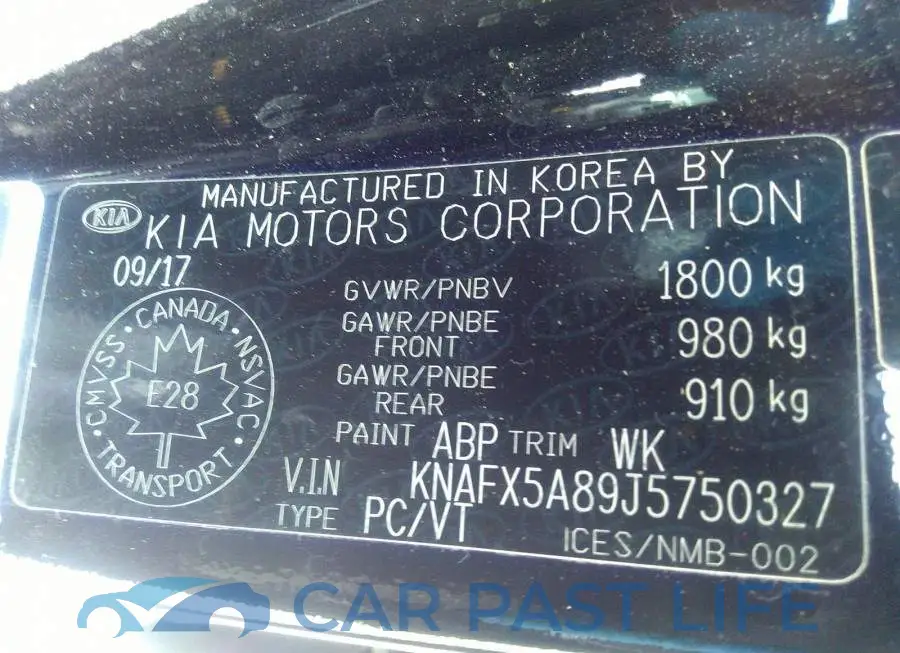 KNAFX5A89J5750327# 9