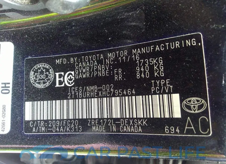 2T1BURHEXHC795464# 9
