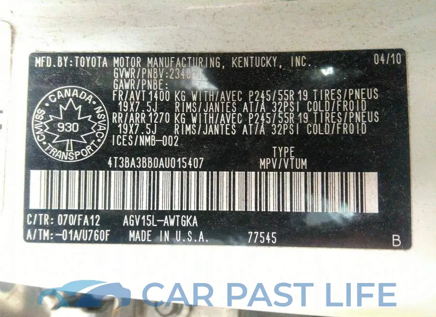 4T3BA3BB0AU015407# 9
